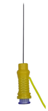 BIOX Series: Hypodermic EMG Needles by BIONEN (12 per box) Close up of yellow BIOX-33F (Fine) Hypodermic EMG Needle