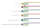 DIN Series: Technomed Hypodermic EMG Needles (10 per box) DIN Series of all available needle lengths and lead-wire colors (yellow, red, green, orange, blue, purple)