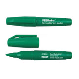EZMRK Series: Skin Markers, Easily Removable Ink Two green skin markers with cap on and off to show cone shaped tip