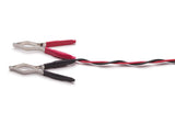 FC-EZP: Pediatric Finger Clips, Clamp Style Set of two red and black EMG Sensory Nerve Electrodes, two pediatric finger V clips. 24-inch twisted leads