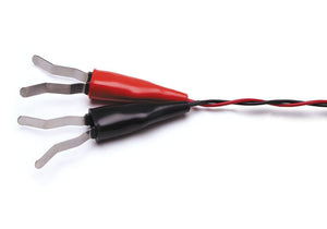 Set of two twisted red and black interdigital toe or finger clip electrodes
