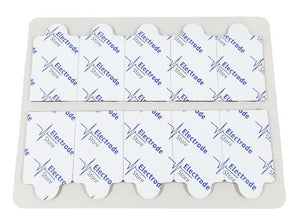 Top side of large hydrogel electrodes with Electrode Store logo printed in blue