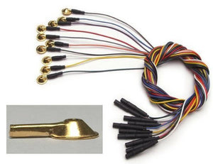 10 gold-plated EEG cups with close up of 10mm single gold-plated EEG cup