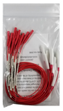 Set of ten monopolar veterinary needle electrodes with red lead-wires in zip-lock bag