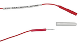 GR Series: Reusable Veterinary Needle Electrodes (1 or 10) Needle electrode uncoated with red lead-wire and white cap with The Electrode Store name on lead-wire
