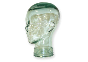 Clear glass head showing eyes, ears, nose, mouth, and other features in real human size