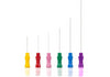 UTC Series - Technomed Concentric Needle Electrodes Concentric EMG Needle Electrodes in varying colors (yellow, red, pink, green, blue, and purple)