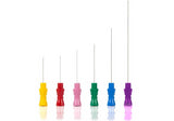 UTC Series - Technomed Concentric Needle Electrodes Concentric EMG Needle Electrodes in varying colors (yellow, red, pink, green, blue, and purple)