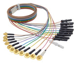 WBS Series: Gold-plated or Tin EEG Cups on Ribbon Gold EEG Cup Electrodes with Rainbow Ribbon Lead-Wires and Touch Proof Safety Sockets