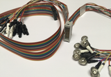 WBS-149 Series: Quick-Connect Cups on Ribbon Cable Tin EEG cup electrodes with rainbow quick connect lead-wire strand and touch proof safety sockets