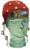 Red medium EEG cap on glass head