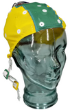 Yellow and green Small/Extra small EEG cap on glass head