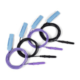 PRO-E5 OBM00046 with baby blue protectrode safety cap or sheath. 2 purple wires and 2 black lead-wires