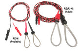 Small pediatric spring ring electrodes and large adult ring electrodes with red and black lead-wires