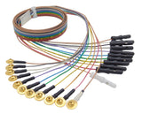 Gold EEG Cup Electrodes with Rainbow Ribbon Lead-Wires and Touch Proof Safety Sockets